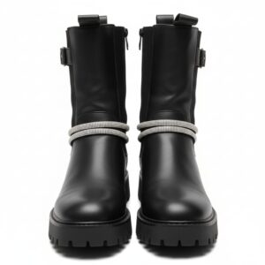 Stivaletti Chunky Neri con Strass, Suola Carrarmato - Usato