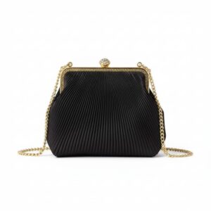 Elegante Borsa Nera Pieghettata con Catena