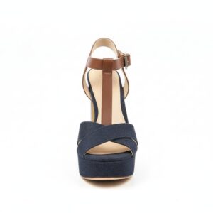 Eleganti sandali alti in denim e cuoio