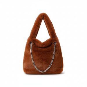 Borsa in Pelliccia Sintetica Marrone con Catena