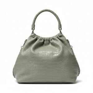 Borsa in pelle verde con trama martellata